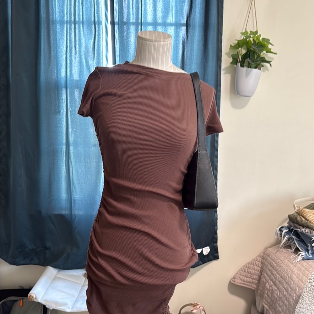 garage body con ruched Elegant Brown Dress